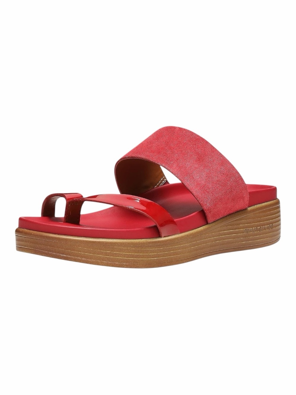 DONALD PLINER Red Farris Distressed Leather Metallic Wedge Sandal. Size 7.5.